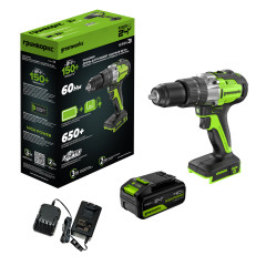 Дрель-шуруповерт ударная акк. Greenworks GD24DD60, 24V, б/щет, 30/60Нм,1х4Ач,ЗУ,коробка