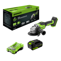 Угловая шлифовальная машина акк. Greenworks GD24AG, 24V, б/щет, 125 мм, 10500 об/мин,1x4Ач,быстрое ЗУ,коробка