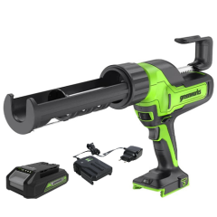 Аккумуляторный пистолет для герметиков Greenworks G24CAUk2, 24v, макс 310 мл, 1400–2900Н, 1-10 мм/с, c 1хАКБ 2Ач и ЗУ