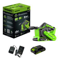 Ленточная шлифовальная машина акк. Greenworks G24BS, 24V, б/щет, 75х457мм, 259 м/мин,1х2Ач,ЗУ,коробка