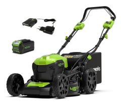 Газонокосилка Greenworks GD40LM46SPk5, 40v, 46 см, в комплекте с АКБ 5 А·ч и ЗУ (аккумуляторная, самоходная)