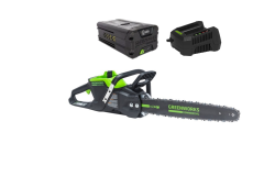 Цепная пила Greenworks GC82CS51k5, 82v, 51 см, в комплекте с АКБ 5 А·ч и ЗУ (аккумуляторная)