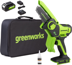 Аккумуляторная цепная пила Greenworks G24MCS10k2, 24v, 10 см, 400 Вт, в комплекте с АКБ 2 А·ч и ЗУ