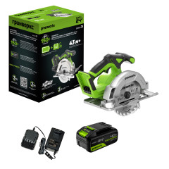 Дисковая пила акк. Greenworks GD24CS165, 24V,б/щет,165х20мм, 4800 об/мин, рез 57мм,1х4Ач,ЗУ,коробка