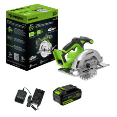 Дисковая пила акк. Greenworks GD24CS165, 24V,б/щет,165х20мм, 4800 об/мин, рез 57мм,1х5Ач,ЗУ,коробка