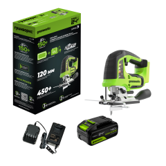 Лобзик Greenworks GD24JS12k4, 24V, 120 мм, 0-3500/мин, 1х4Ач,ЗУ (аккумуляторный)