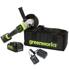 Угловая шлифовальная машина (болгарка) Greenworks GD24AGk4, 24v, 125 мм, в комплекте АКБ 4 А·ч и ЗУ (аккумуляторная)