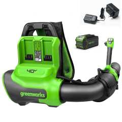 Аккумуляторный ранцевый воздуходув Greenworks GD40BPG2k4, 40v, 282 км/ч, 1200 м³/ч, в комплекте с АКБ 4 А·ч и ЗУ